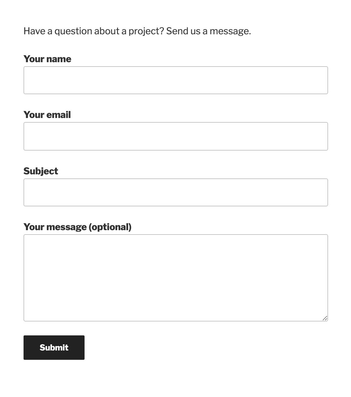 A Contact Form 7 form protected by Must-Have Captcha with no captcha widget or checkbox visible
