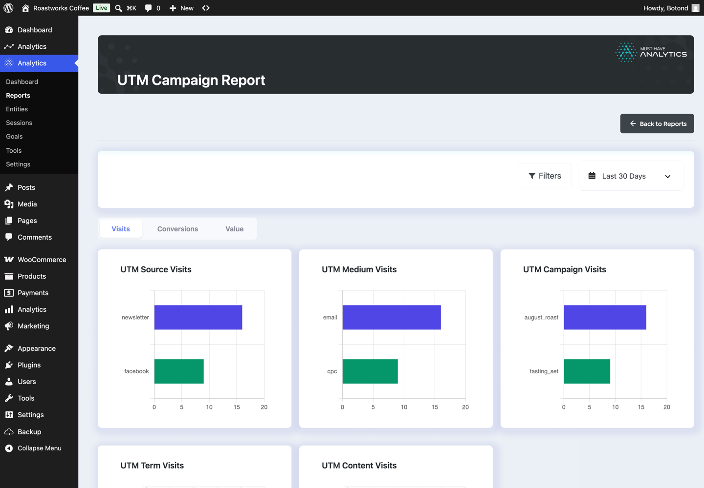 UTM campaign report