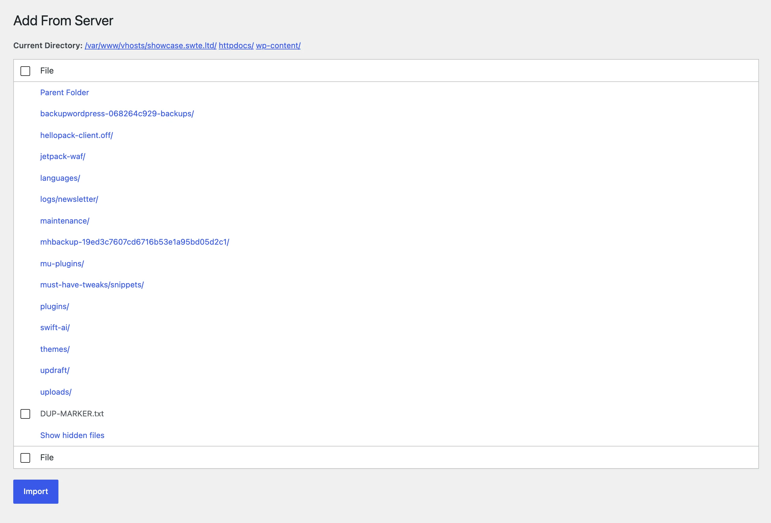 Add From Server file browser under Media on WordPress 7.1.2