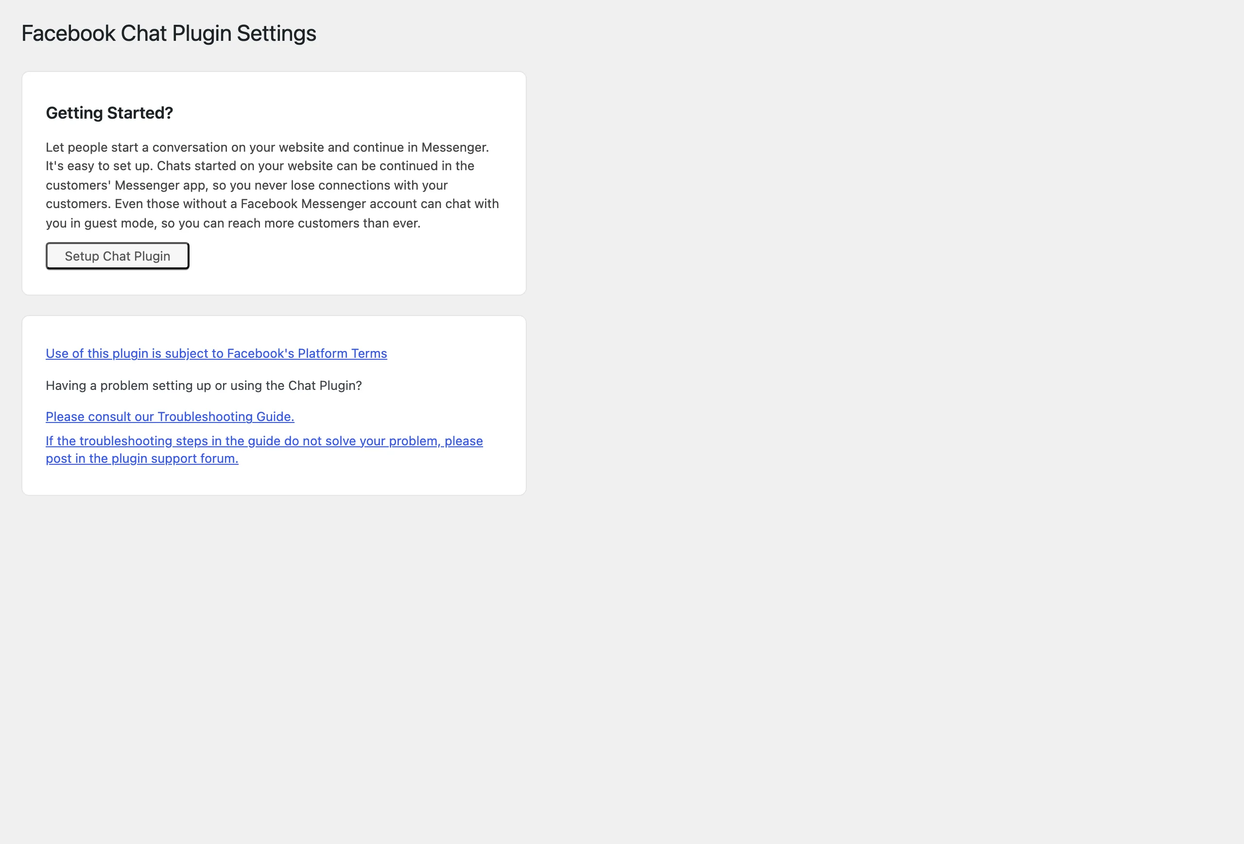 Facebook Chat Plugin settings page on WordPress 7.1.2