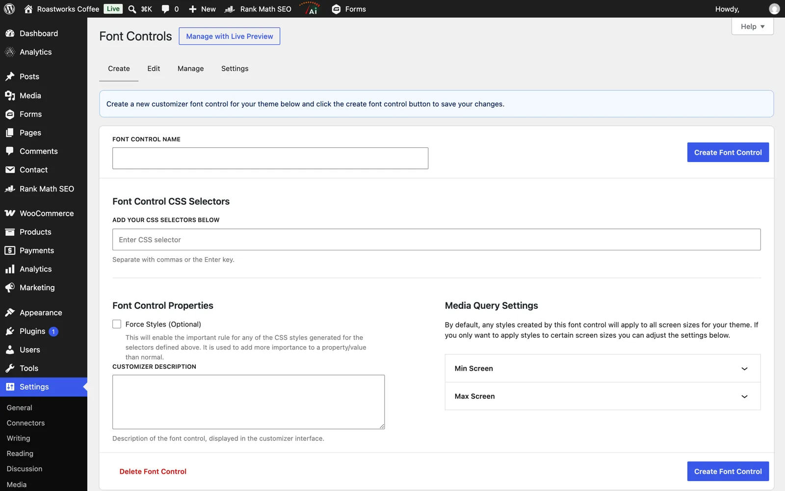 Easy Google Fonts settings page