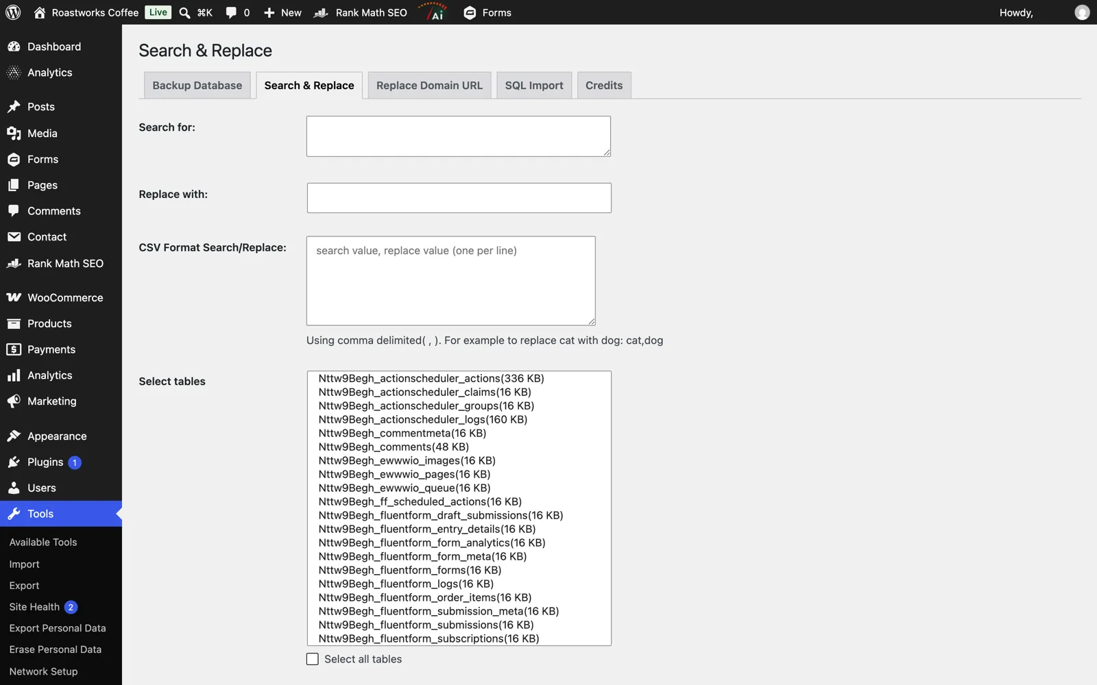 Search and Replace plugin page under Tools