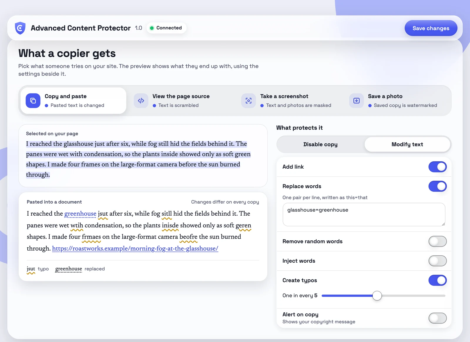 The redesigned WPACP 1.0 settings page with the four scenario tabs and the live Copy and paste preview